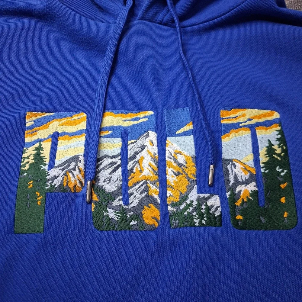 Polo Ralph Lauren Blue Mountain Graphic Fleece Hoodie Cotton Men's L Gorpcore
